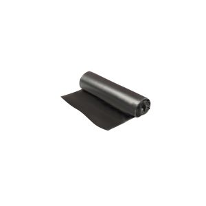 A roll of black plastic sheeting on a white background.