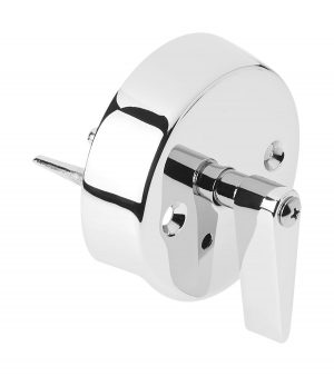 Chrome wall-mounted toilet paper holder with a spindle.