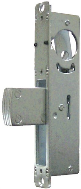 A silver tubular door latch isolated on a white background.