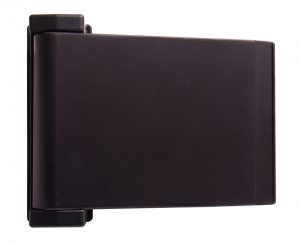 A plain black external battery pack isolated on a white background.