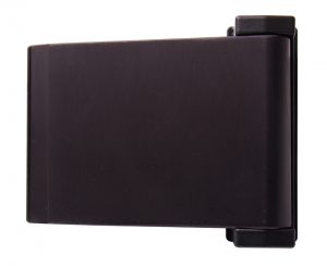Black external hard drive case isolated on a white background.