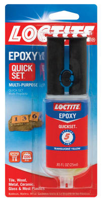 Packaged Loctite Epoxy Quick Set adhesive on a retail hanging card.