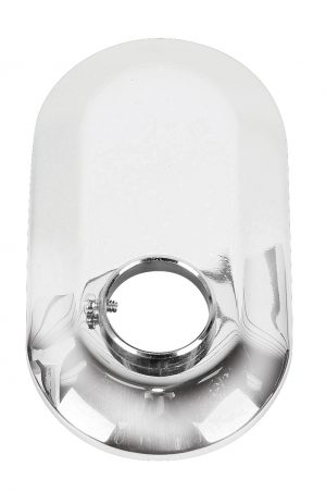 A transparent glass dome with a metallic ring at the base on a white background.