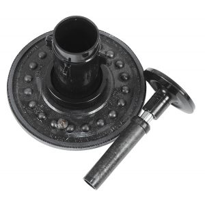 A black camera lens dust blower tool with a rubber squeeze bulb and plastic nozzle.