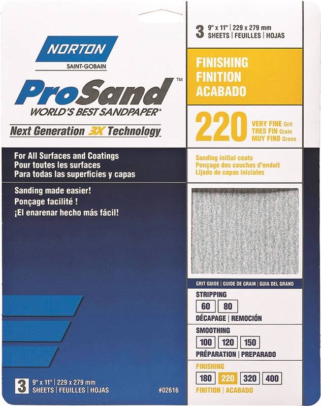 SANDPAPER 9"X11' 220GRIT 3PACK