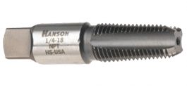 A metal pipe threading tap with specifications engraved on the side.