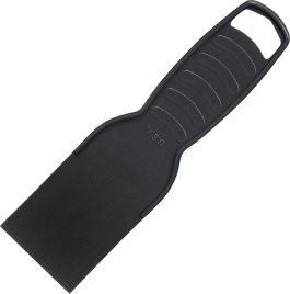 Black plastic putty knife on a white background.
