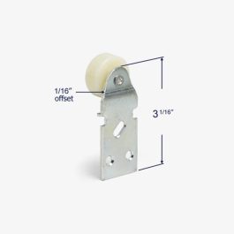 Metal cabinet roller with dimensions 1/16" offset and 3 1/16" height on white background.