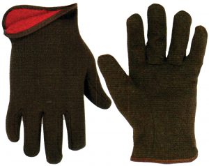 GLOVES JERSEY BROWN RED LINED