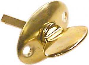Gold-colored tie tack with a propeller design on a white background.