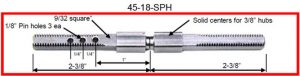 A detailed diagram of a spindle with labeled measurements and features for machinery.