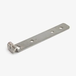 A metal flat bracket with a pivoting arm and multiple holes, isolated on a white background.
