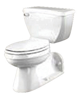 White ceramic toilet with open lid on a plain background.