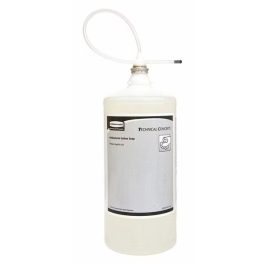 A refillable industrial lotion soap dispenser with a tubing system on a white background.