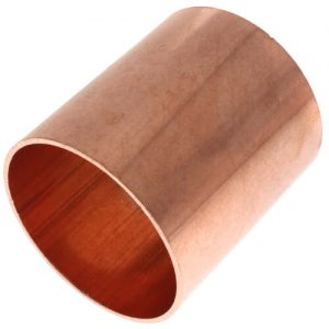 Copper pipe coupling isolated on a white background.