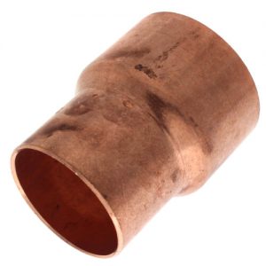 A copper pipe coupling isolated on a white background.
