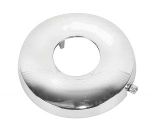 Shiny metal donut-shaped object with a small lever on the side.