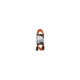 An orange 15-foot outdoor extension cord with packaging on a white background.