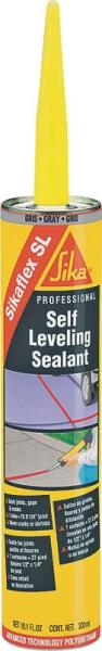 A tube of Sika brand self-leveling sealant with a yellow nozzle.