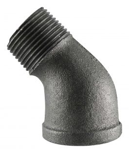 Galvanized 90-degree elbow pipe fitting on a white background.