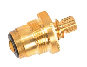 Brass car engine coolant temperature sensor isolated on a white background.