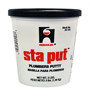 Container of 'sta put' plumber's putty by Hercules, net weight 3 lbs.