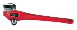 Red adjustable pipe wrench isolated on a white background.