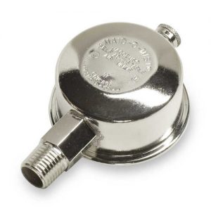 A shiny metal bicycle bell with a screw tightening feature on a white background.
