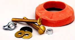 An assortment of hardware: screws, washers, a nut, and a red seal on a white background.