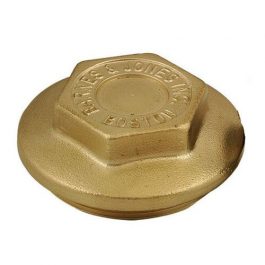 A golden fire hydrant cap with embossed text on a white background.