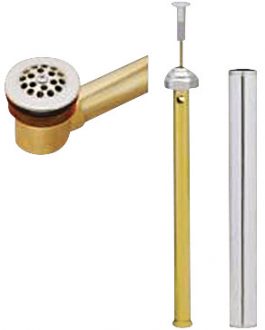 Parts of a sink pop-up drain assembly, including the stopper and lift rods.