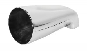 A shiny chrome car exhaust pipe isolated on a white background.