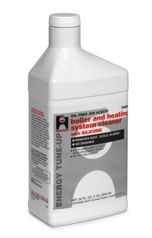 A bottle of Hercules boiler and heating system cleaner with silicone, 32 fl oz.