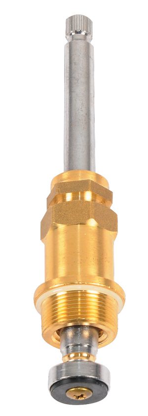 Brass and steel thermal expansion valve for HVAC systems on a white background.