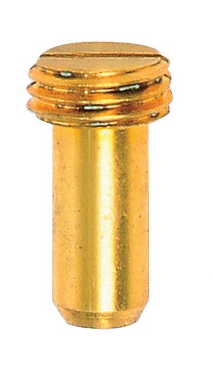 Gold-colored cylindrical object, likely a metal cartridge casing, isolated on a white background.
