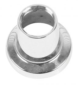 A shiny metal flange on a white background.