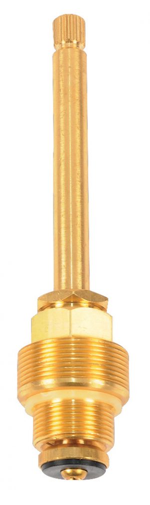 Brass faucet cartridge isolated on a white background.