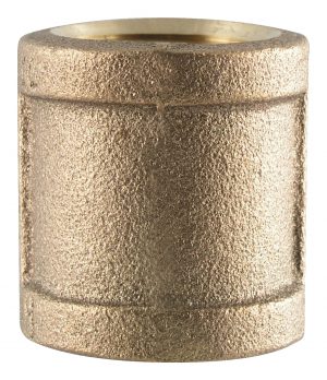 A brass cylindrical pipe fitting isolated on a white background.