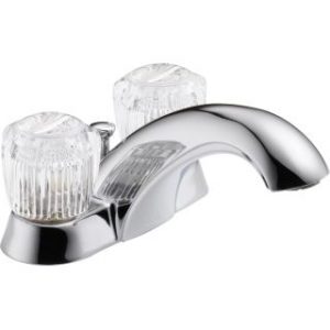 Chrome bathroom faucet with two clear acrylic handles.