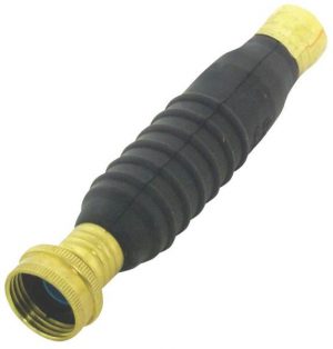 Black and yellow garden hose nozzle on a white background.