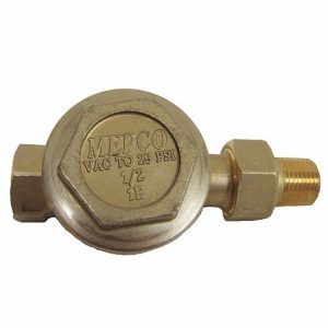 Brass vacuum pressure reducing valve with specifications engraved on the top.
