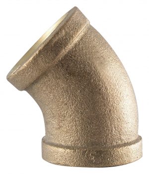 Bronze 90-degree elbow pipe fitting isolated on a white background.