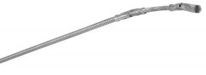 A flexible metal hose with fittings on a white background.