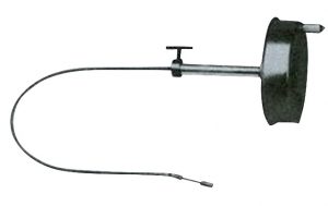 A stethoscope-like medical device with a long, flexible tube and round head.