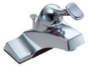 A shiny chrome bathroom faucet isolated on a white background.
