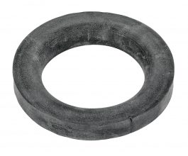 A single black rubber o-ring with a visible seam on a white background.