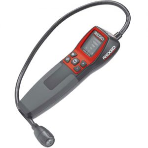 Handheld digital inspection camera with flexible cable and red and black casing.