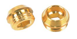 Two brass plumbing couplings on a white background.