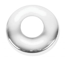 Shiny silver torus shape on a white background.