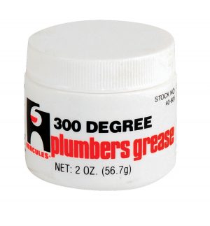 Container of 300-degree plumber's grease against a white background.